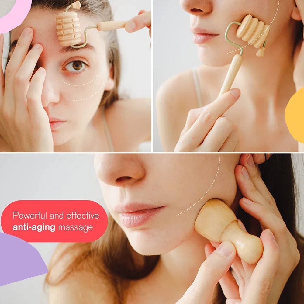 Wooden Face Massage 8 Roller Facial