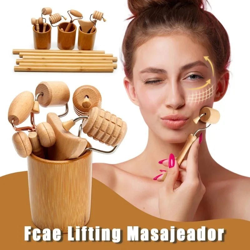 Wooden Face Massage 8 Roller Facial